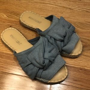 Shoedazzle Espadrille Denim Bow Sandals